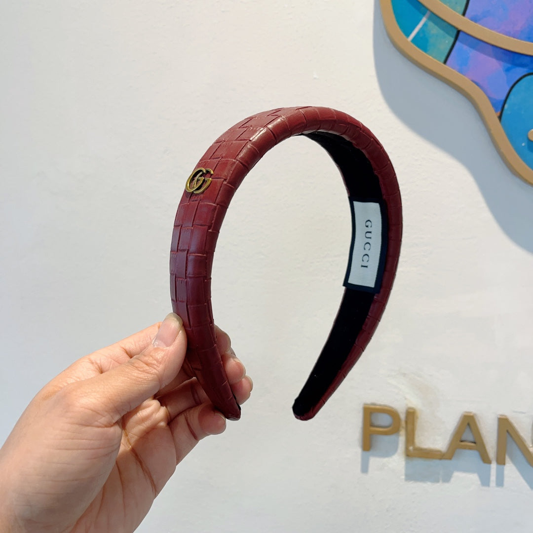 BURGUNDY RED HAIRBAND CALFSKIN 374075