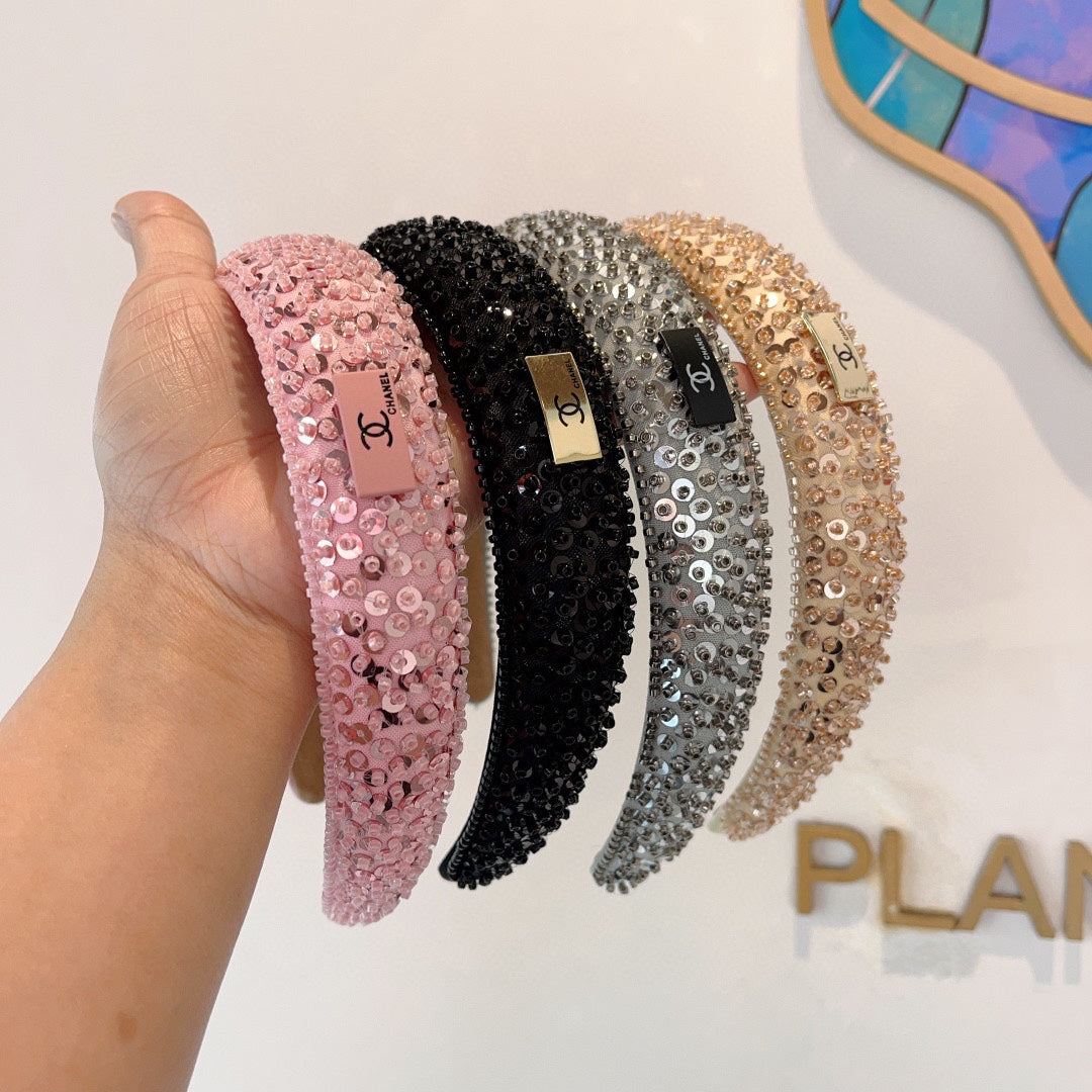 LIGHT GOLD FABRIC WITH SEQUINS HAIRBAND 412427