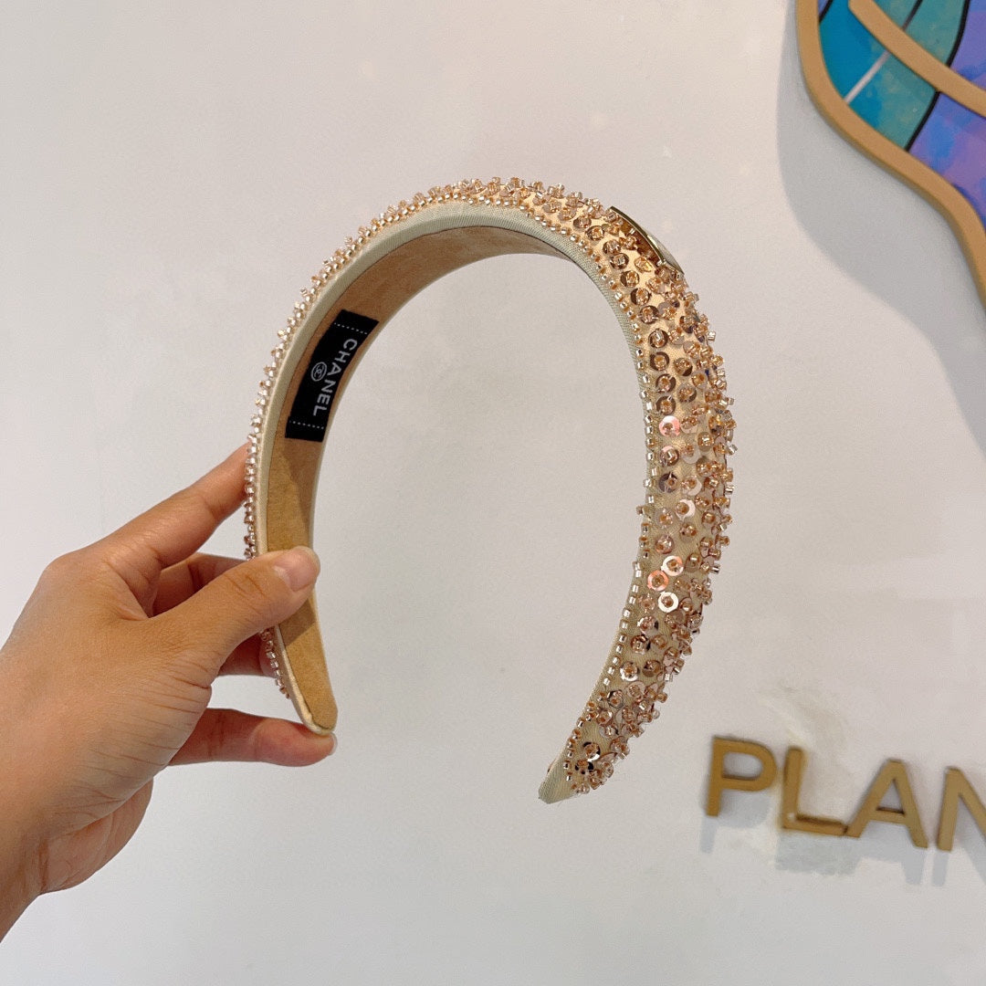 LIGHT GOLD FABRIC WITH SEQUINS HAIRBAND 412427