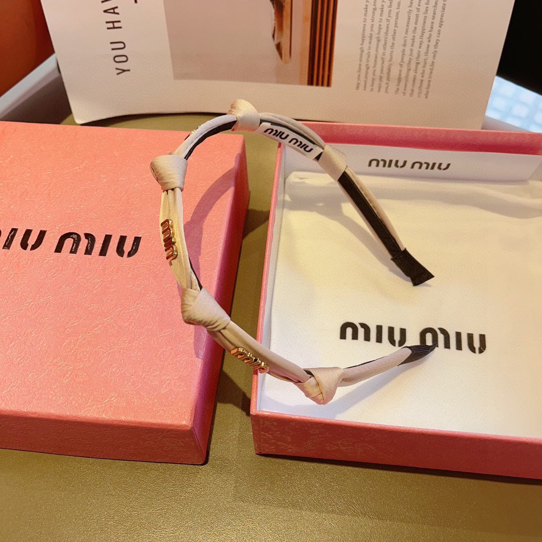 HEADBAND GOLD LOGO IN BEIGE SILK 417302