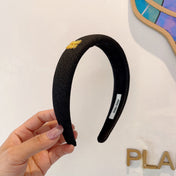 THICK HEADBAND IN BLACK DENIM GOLD LOGO 425463