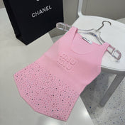 TANK TOP 640625 IN PINK COTTON MUTILCOLOR CRYSTAL