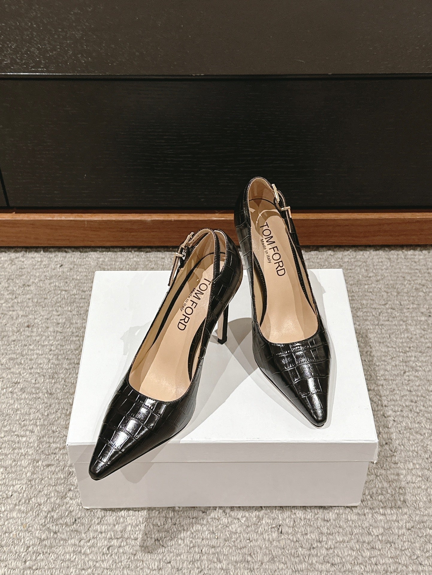 STAMPED CROCODILE LEATHER ANGELINA PUMP BLACK