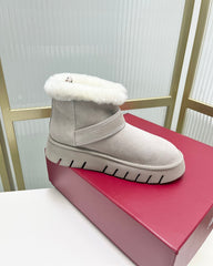 VIV’ WINTER FUR STRASS BUCKLE ANKLE BOOTS IN LIGHT GREY SUEDE