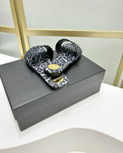 CARLYLE SLIDES IN LEOPARD GROSGRAIN BLACK WHITE