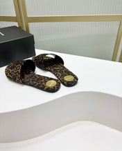 CARLYLE SLIDES IN LEOPARD GROSGRAIN BLACK GOLD