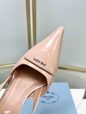 PRADA 26S SLINGBACK HIGH HEEL SANDALS 75MM IN NUDE CALFSKIN WITH LOGO