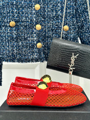 ALAIA MARY JANE SHOES IN CHERRY RED MESH WITH GOLD HARDWARE