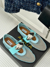 ALAIA MARY JANE SHOES IN SKY BLUE MESH WITH SILVER HARDWARE