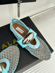 ALAIA MARY JANE SHOES IN SKY BLUE MESH WITH SILVER HARDWARE
