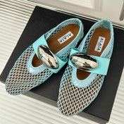 ALAIA MARY JANE SHOES IN SKY BLUE MESH WITH SILVER HARDWARE