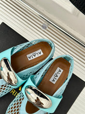 ALAIA MARY JANE SHOES IN SKY BLUE MESH WITH SILVER HARDWARE