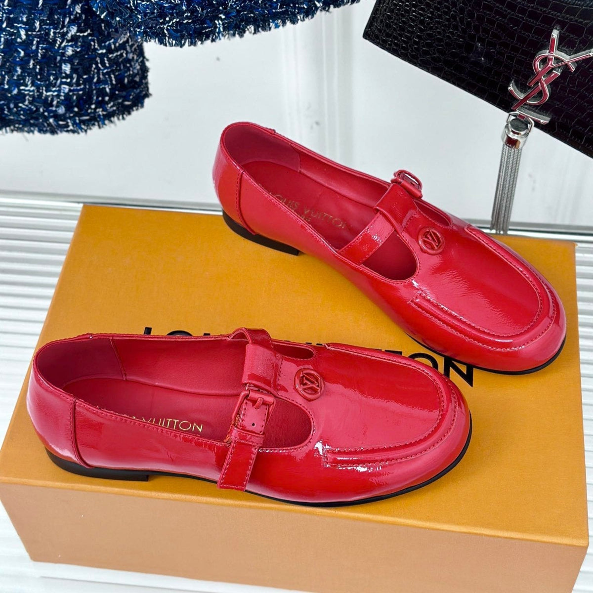 LV WOMEN SOHO FLAT MARY JANE IN CHERRY RED CALFSKIN