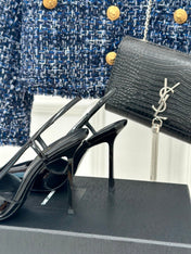 SL JEANNE SLINGBACK PUMPS BLACK POLISHED CALFSKIN