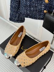 STUD-EMBELLISHED BALLET FLATS IN SEPIA TAN CALFSKIN