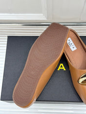 ALAIA FLAT MULE IN BRONZE BROWN LAMBSKIN WITH GOLD HARDWARE