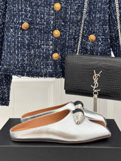 ALAIA FLAT MULE IN SILVER LAMBSKIN WITH SILVER HARDWARE