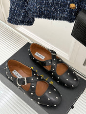 CROSSED STRAP BALLET FLATS IN BLACK CALFSKIN