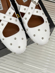 CROSSED STRAP BALLET FLATS IN WHITE CALFSKIN