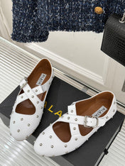 CROSSED STRAP BALLET FLATS IN WHITE CALFSKIN