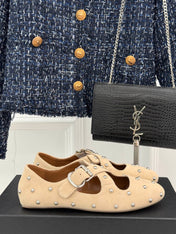 CROSSED STRAP BALLET FLATS IN TUSCAN BEIGE SUEDE