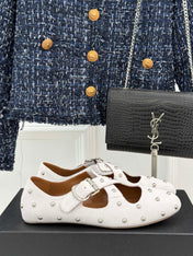 CROSSED STRAP BALLET FLATS IN WHITE SUEDE