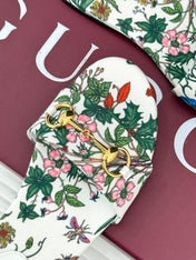 SLIDE SANDALS IN WHITE FABRIC FLORAL AND LEAF PRINT