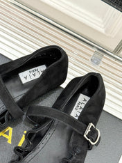 ALAIA 26S MARY JANE FLATS IN BLACK SUEDE WITH BOW