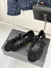 ALAIA 26S MARY JANE FLATS IN BLACK SUEDE WITH BOW