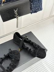 ALAIA 26S MARY JANE FLATS IN BLACK SUEDE WITH BOW