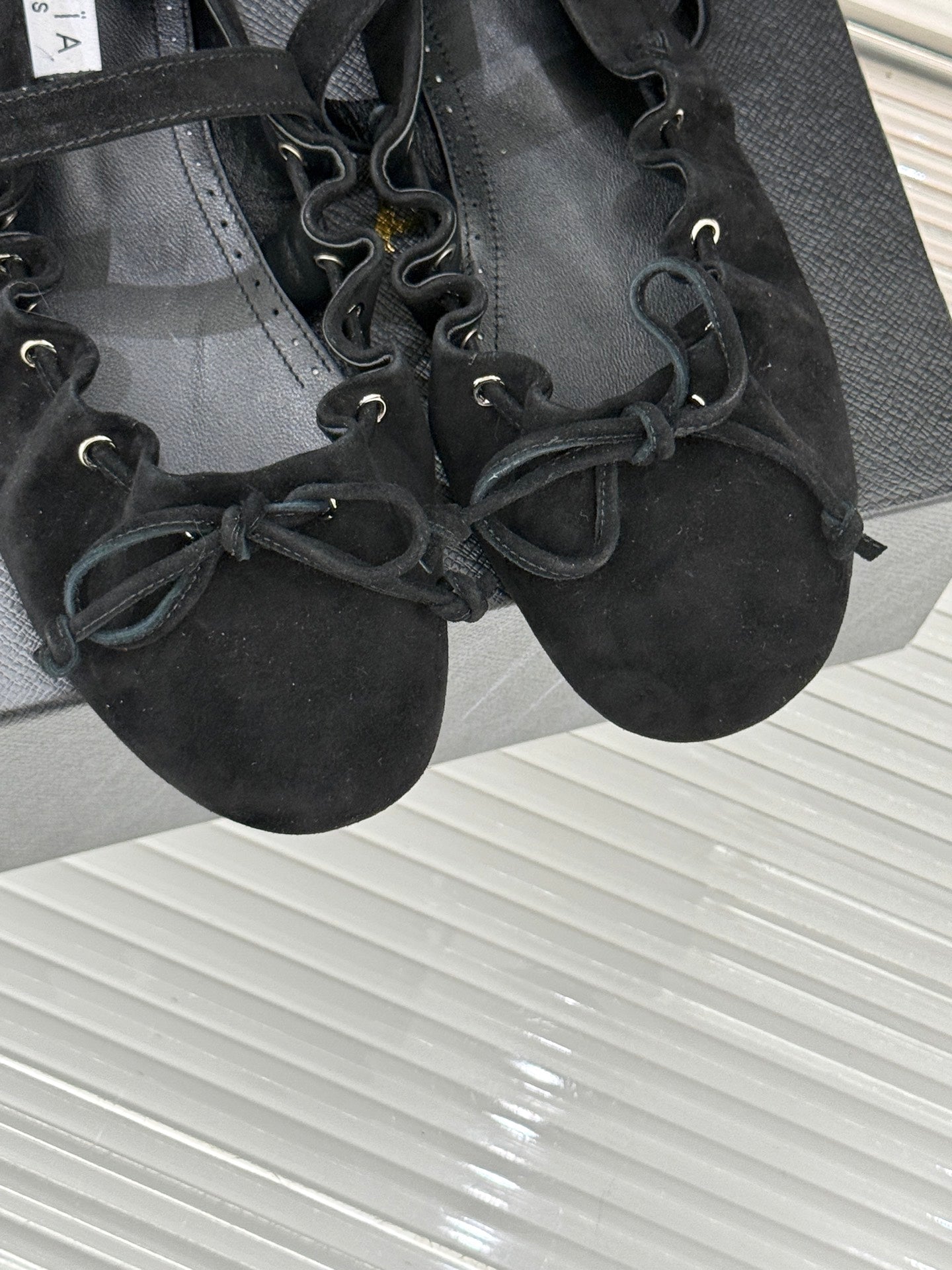 ALAIA 26S MARY JANE FLATS IN BLACK SUEDE WITH BOW