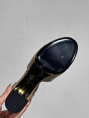 BLOCK HEEL SANDALS BEIGE SHEEPSKIN