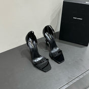YSL HEELED SANDALS 25S 105 MM IN BLACK GLOSSY LAMBSKIN