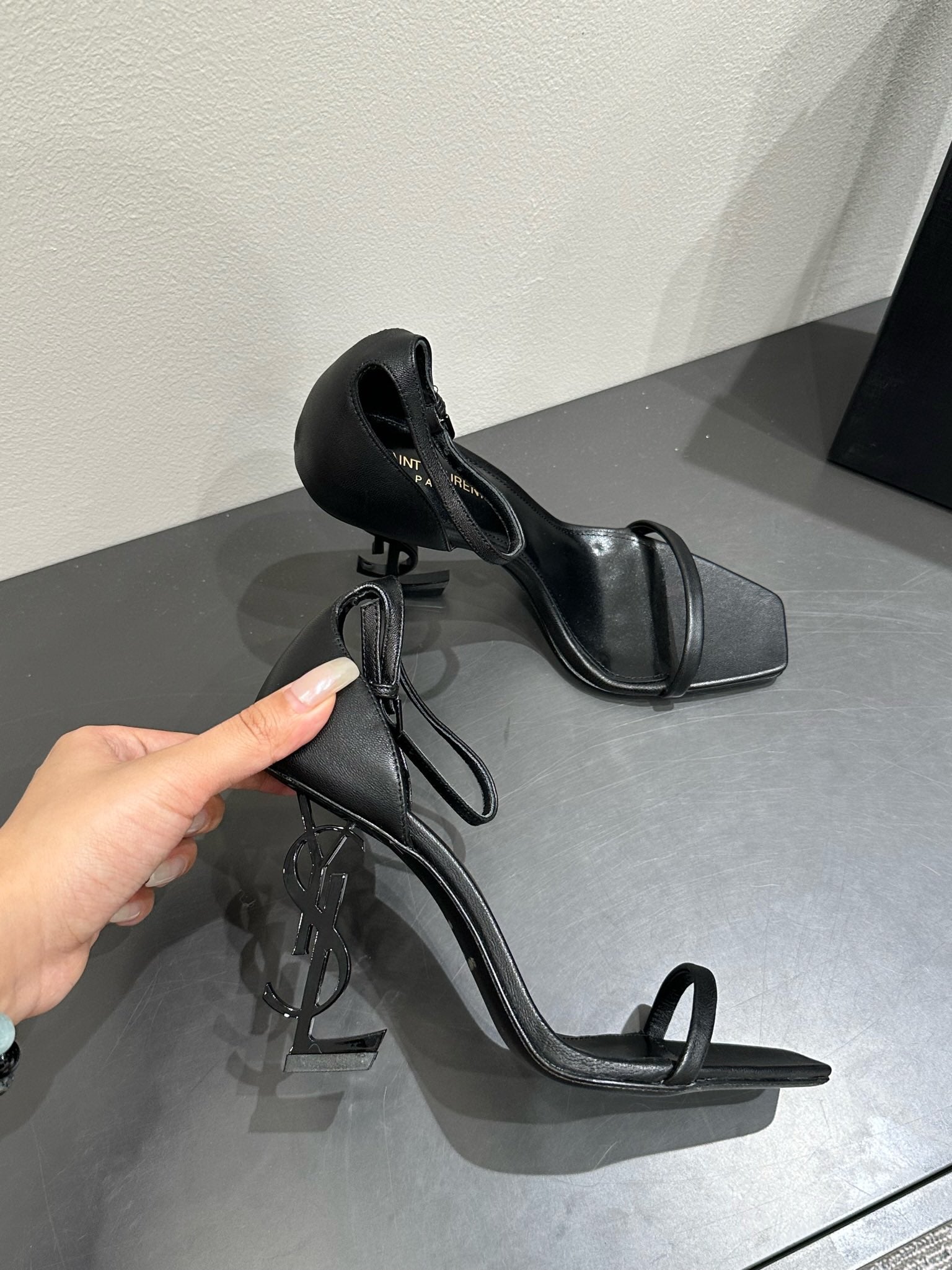 YSL HEELED SANDALS 25S 105 MM IN BLACK LAMBSKIN