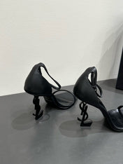 YSL HEELED SANDALS 25S 105 MM IN BLACK LAMBSKIN