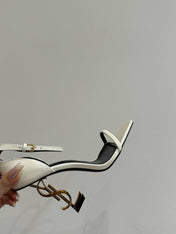 YSL HEELED SANDALS 25S 105 MM IN CREAM WHITE LAMBSKIN