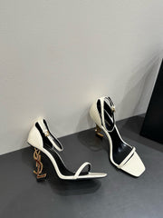 YSL HEELED SANDALS 25S 105 MM IN CREAM WHITE LAMBSKIN
