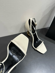 YSL HEELED SANDALS 25S 105 MM IN CREAM WHITE LAMBSKIN