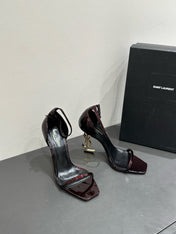 YSL HEELED SANDALS 25S 105 MM IN DARK RED GLOSSY LAMBSKIN