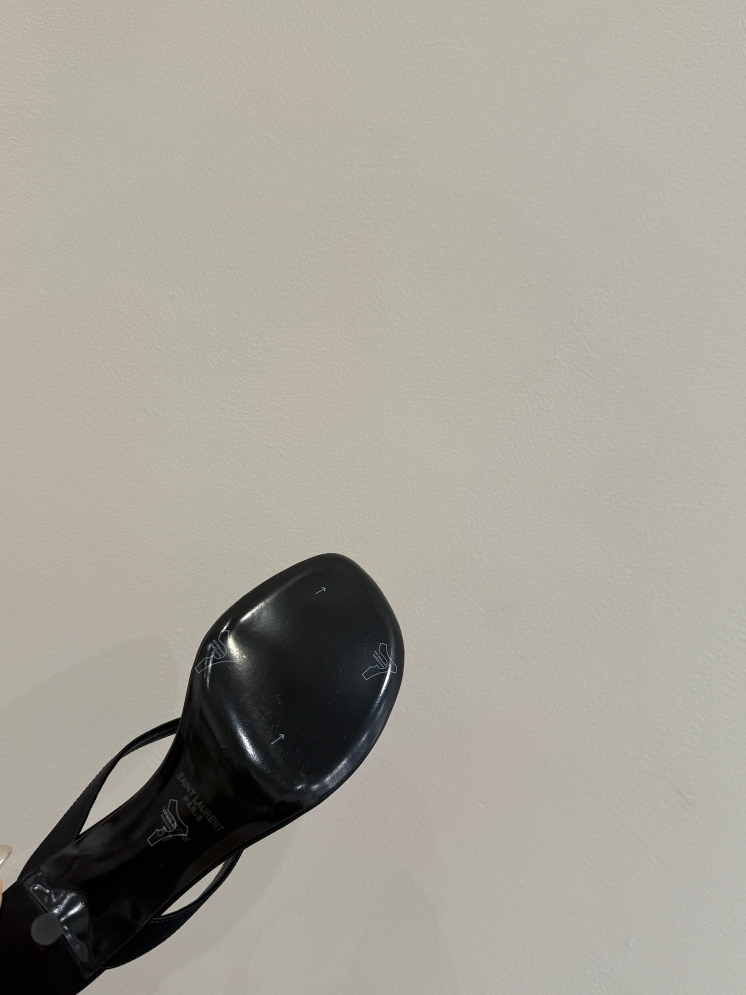 YSL HEELED THONG SANDALS 25S IN BLACK SATIN WITH CRYSTAL