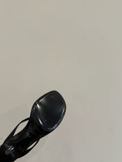 YSL HEELED THONG SANDALS 25S IN BLACK SATIN WITH CRYSTAL