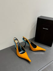 YSL HIGH SLINGBACK 25S IN ENERGY ORANGE GLOSSY LAMBSKIN