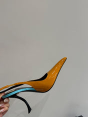 YSL HIGH SLINGBACK 25S IN ENERGY ORANGE GLOSSY LAMBSKIN