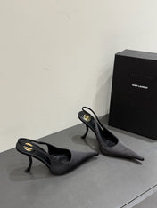 YSL HIGH SLINGBACK 25S IN BLACK SATIN