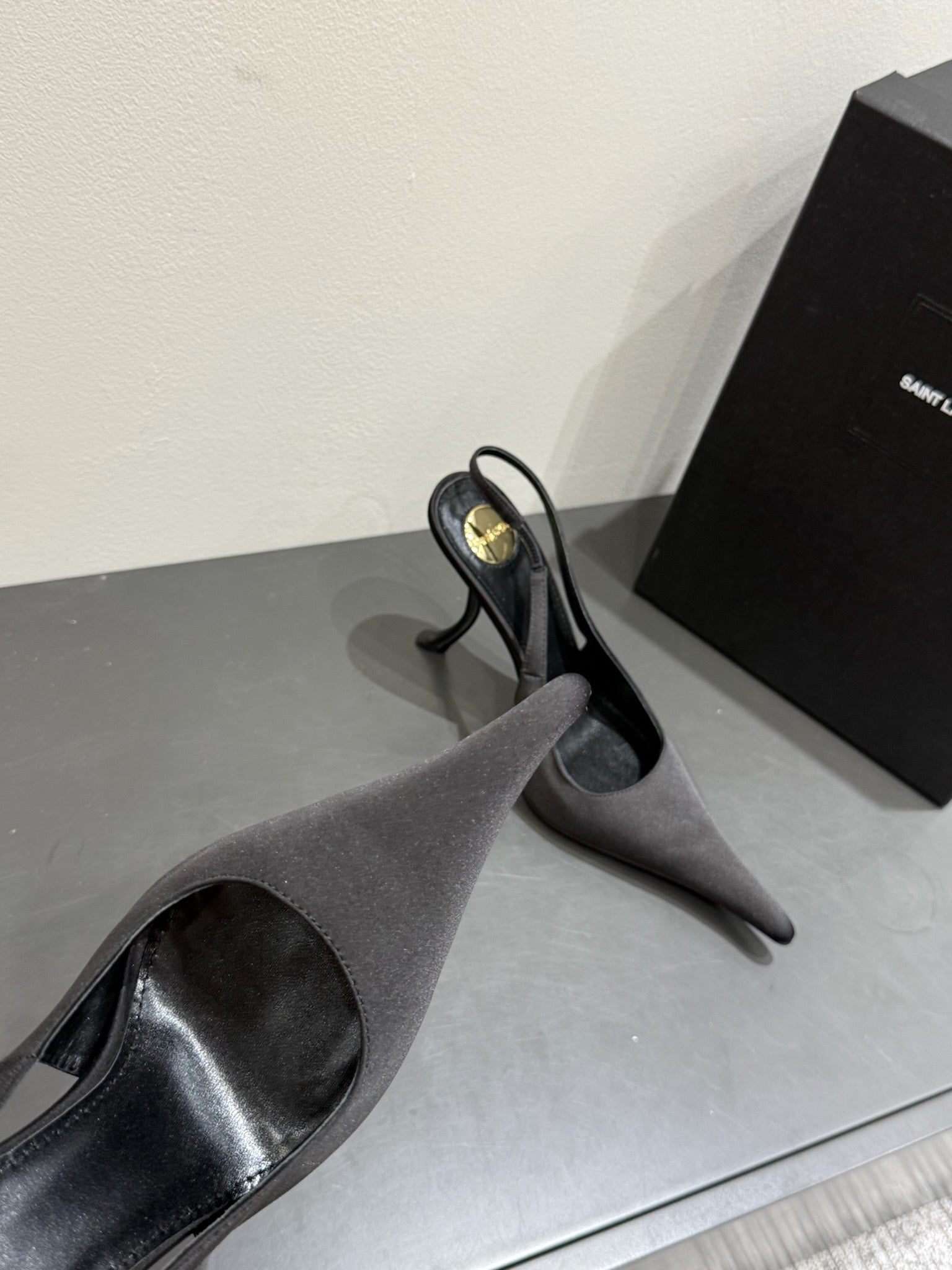 YSL HIGH SLINGBACK 25S IN BLACK SATIN