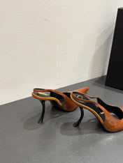 YSL HIGH SLINGBACK 25S IN BURNT ORANGE GLOSSY LAMBSKIN