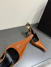 YSL HIGH SLINGBACK 25S IN BURNT ORANGE GLOSSY LAMBSKIN