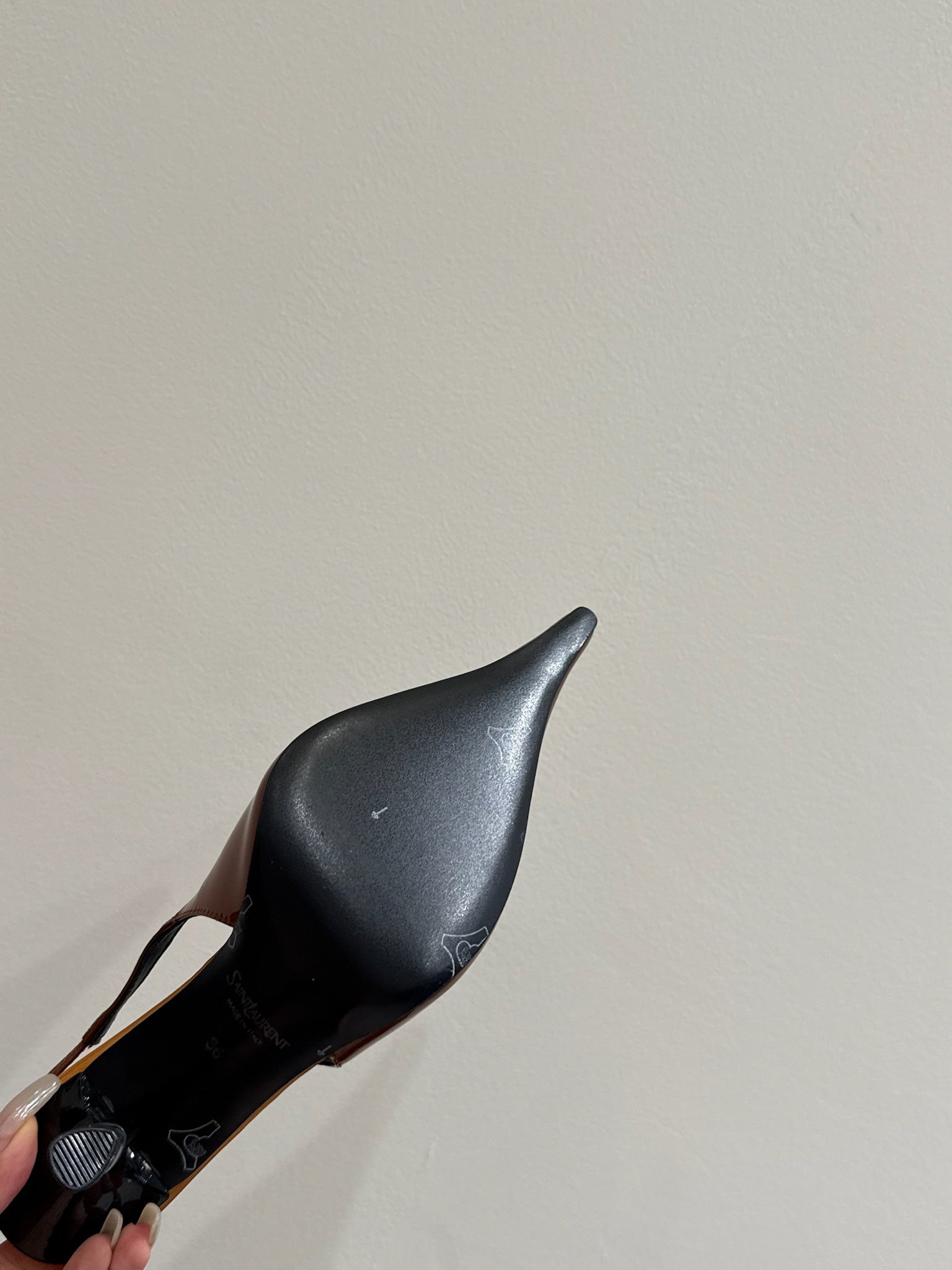 YSL HIGH SLINGBACK 25S IN BURNT ORANGE GLOSSY LAMBSKIN