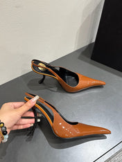 YSL HIGH SLINGBACK 25S IN BURNT ORANGE GLOSSY LAMBSKIN