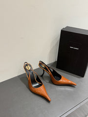 YSL HIGH SLINGBACK 25S IN BURNT ORANGE GLOSSY LAMBSKIN